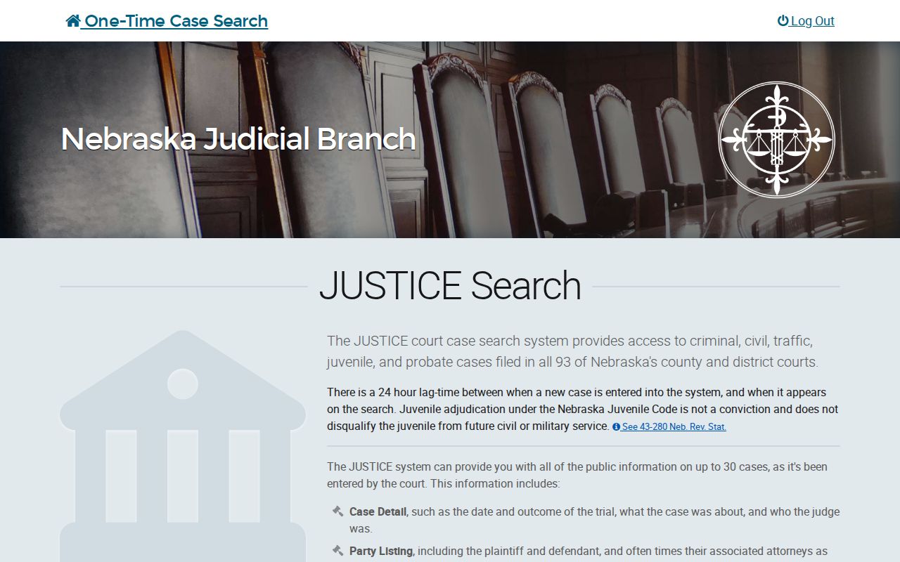 Keith County warrant records Nebraska JUSTICE search consent screen