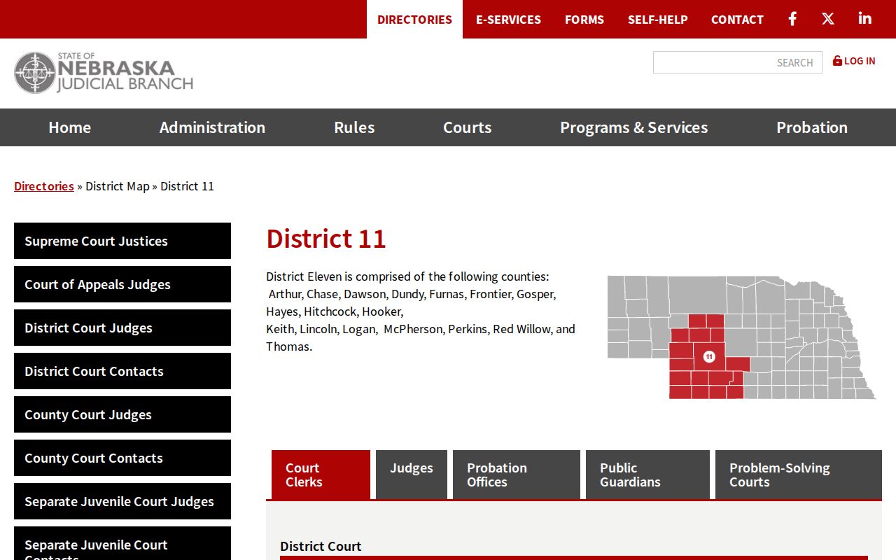 Keith County active warrant search Nebraska Judicial District 11 map
