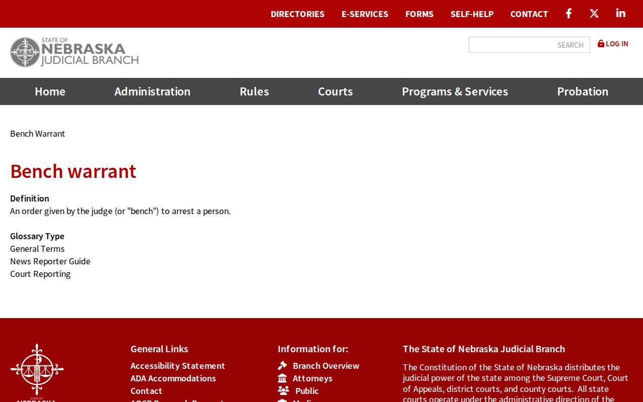 Keith County bench warrant record definition from Nebraska courts